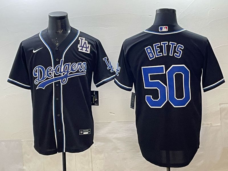Men 2025 Nike Los Angeles Dodgers #50 Betts Black MLB Jersey style 0014